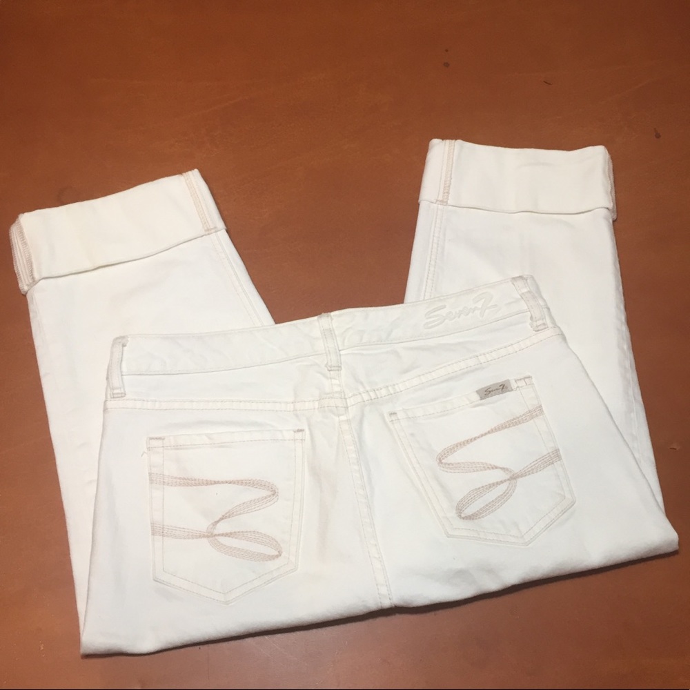 Seven7 Crop Jeans White Jeans w/ Gold Stitching